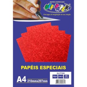 PAPEL GLITTER 180G OFF PAPER 05 FOLHAS VERMELHO