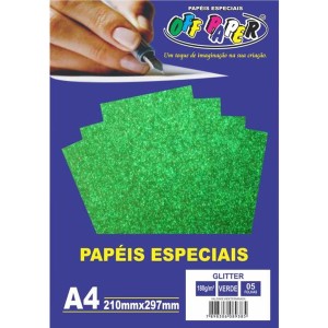 PAPEL GLITTER 180G OFF PAPER 05 FOLHAS VERDE