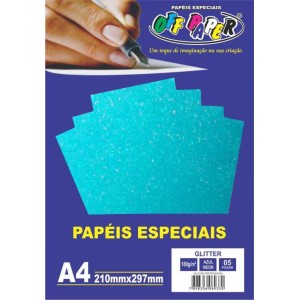 PAPEL GLITTER 180G OFF PAPER 05 FOLHAS AZUL