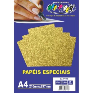  PAPEL GLITTER 180G OFF PAPER 05 FOLHAS OURO