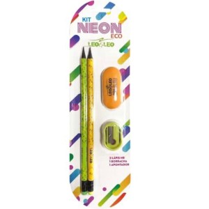 KIT LAPIS APONTADOR E BORRACHA LEO LEO NEON