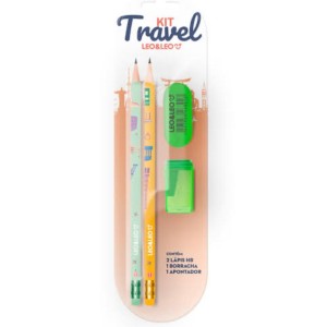 KIT LAPIS APONTADOR E BORRACHA LEO LEO TRAVEL