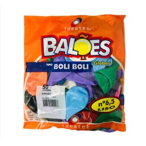 BEXIGA BOLI BOLI 6.5 C/ 50UNI CORES SORTIDAS